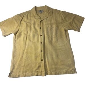 Island Shores 100% Silk Textured Hawaiian Tropical Shirt Butter Yellow | Large